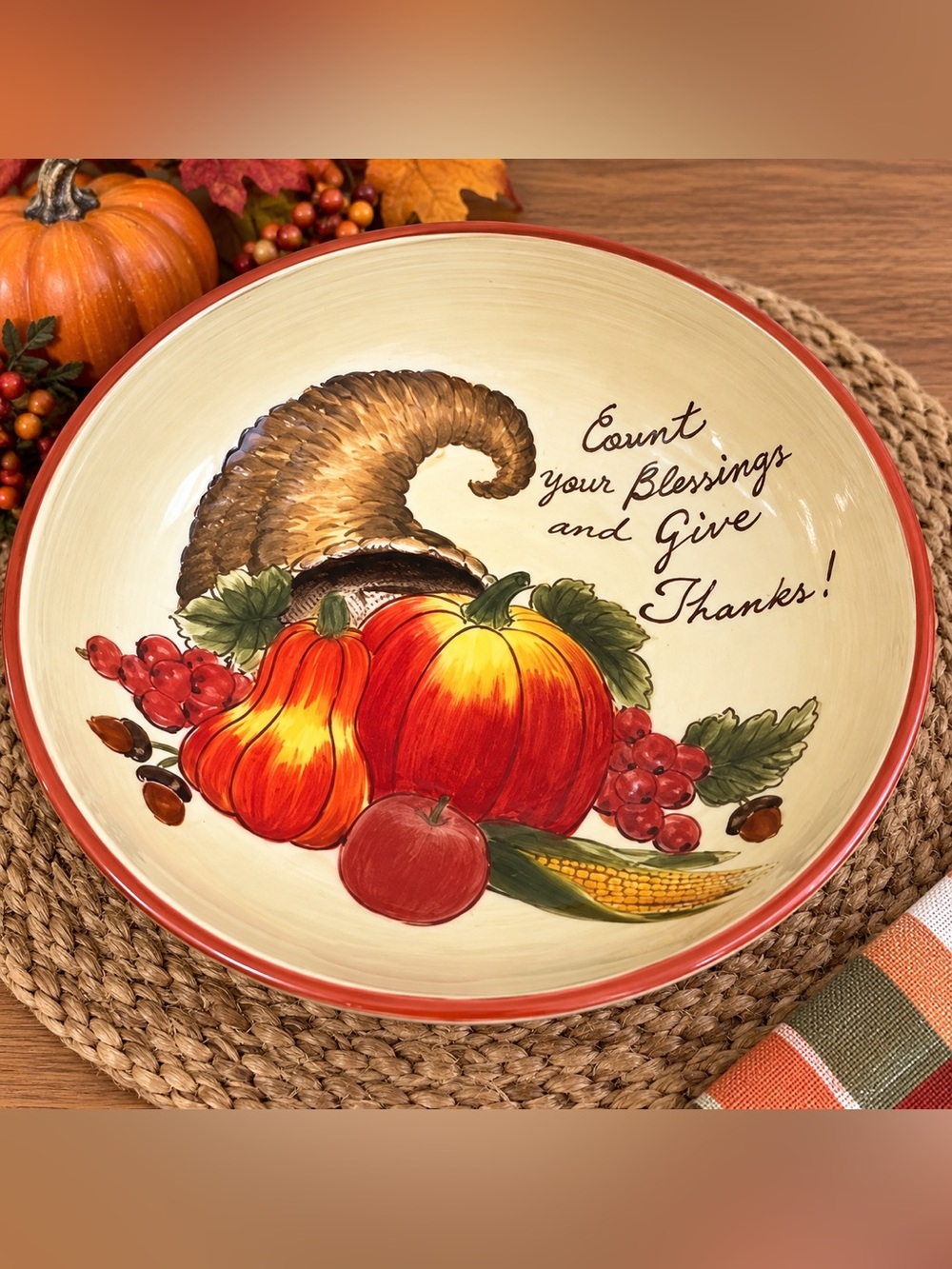 Thanksgiving Fall Harvest Serving Bowl – Pumpkin Cornucopia Decor